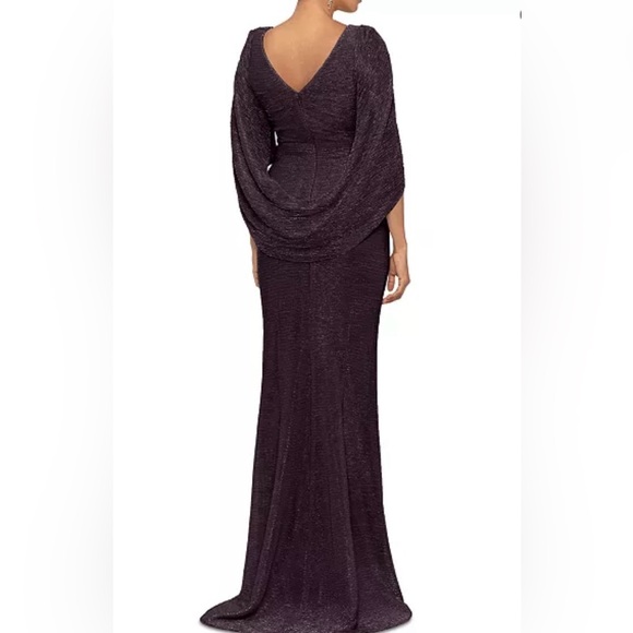 NWT. Betsy & Adam Metallic Cape Gown - Picture 4 of 15